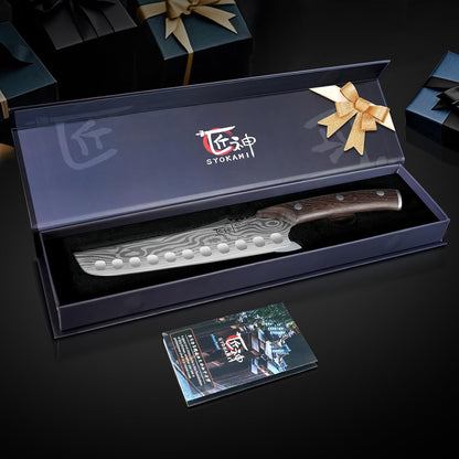 Cleaver Chef Knife with Herb Stripper, 7" Asian Kitchen Knife | 3-in-1 Combined with Chef's Knife, Santoku, Nakiri for Slicing, Chopping, Dicing, Mincing, Housewarming Birthday Cooking Gift