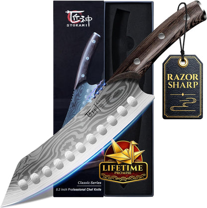 Cleaver Chef Knife with Herb Stripper, 7" Asian Kitchen Knife | 3-in-1 Combined with Chef's Knife, Santoku, Nakiri for Slicing, Chopping, Dicing, Mincing, Housewarming Birthday Cooking Gift