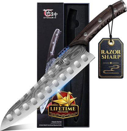 Cleaver Chef Knife with Herb Stripper, 7" Asian Kitchen Knife | 3-in-1 Combined with Chef's Knife, Santoku, Nakiri for Slicing, Chopping, Dicing, Mincing, Housewarming Birthday Cooking Gift
