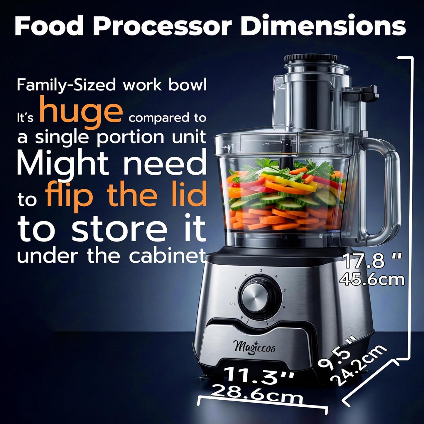 14-Cup Food Processor, 1000W Motor, Storage Drawer, Inox Color | 7 Speeds, XL Bowl & Large Feed Chute, French Fry Cutter, Chop, Slice, Shred & Mix Veggies, Cheese & Meat for Family Meals