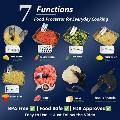 14-Cup Food Processor, 1000W Motor, Storage Drawer, Inox Color | 7 Speeds, XL Bowl & Large Feed Chute, French Fry Cutter, Chop, Slice, Shred & Mix Veggies, Cheese & Meat for Family Meals