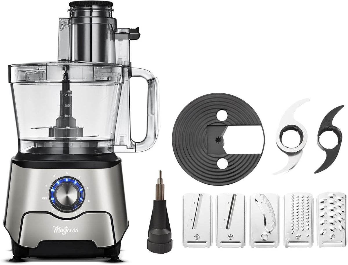 14-Cup Food Processor, 1000W Motor, Storage Drawer, Inox Color | 7 Speeds, XL Bowl & Large Feed Chute, French Fry Cutter, Chop, Slice, Shred & Mix Veggies, Cheese & Meat for Family Meals