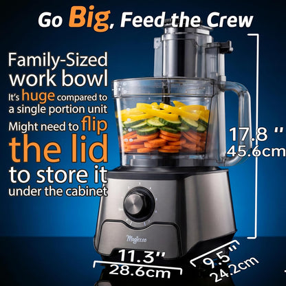 14-Cup Food Processor, 1000W Motor, Storage Drawer, Inox Color | 7 Speeds, XL Bowl & Large Feed Chute, French Fry Cutter, Chop, Slice, Shred & Mix Veggies, Cheese & Meat for Family Meals
