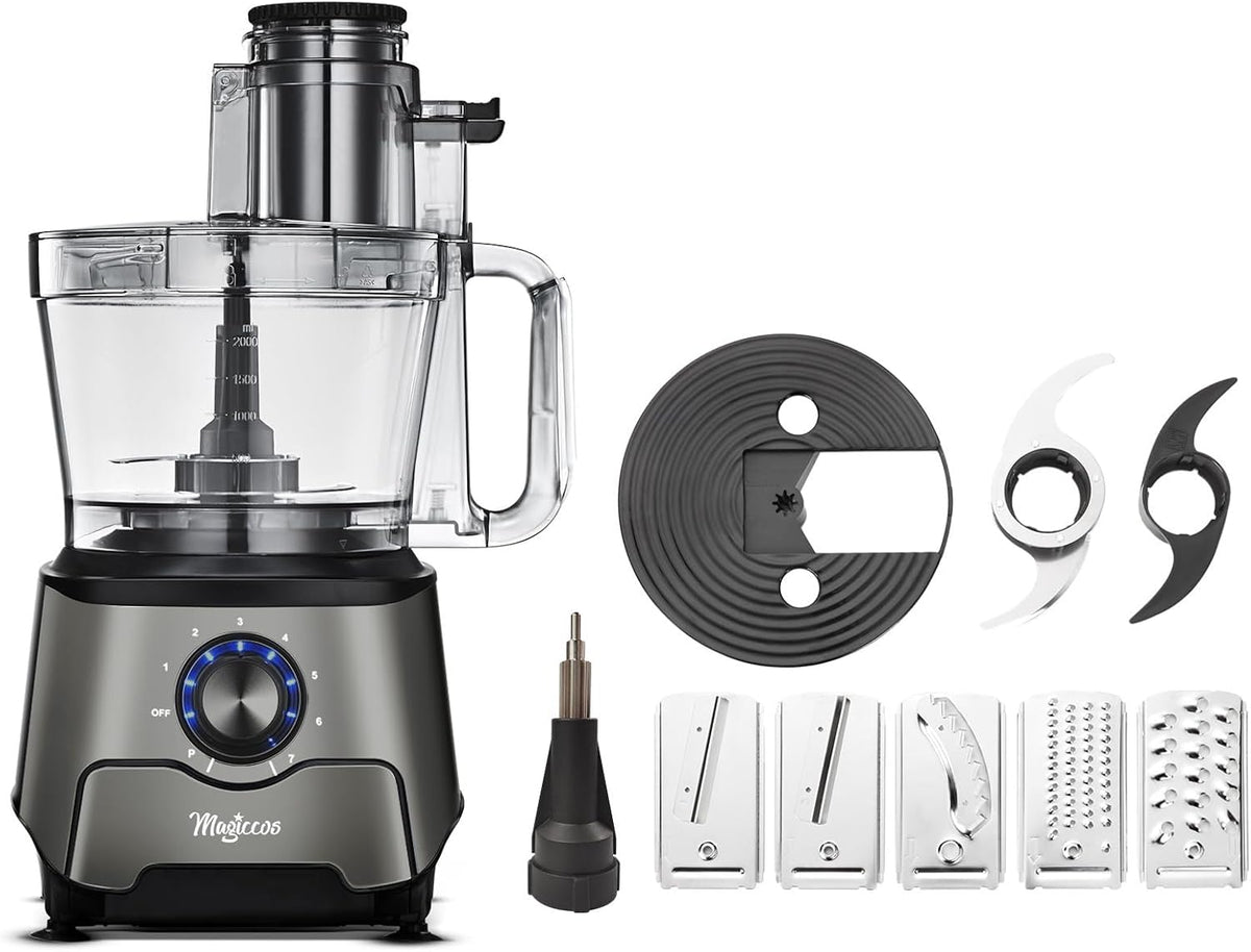 14-Cup Food Processor, 1000W Motor, Storage Drawer, Inox Color | 7 Speeds, XL Bowl & Large Feed Chute, French Fry Cutter, Chop, Slice, Shred & Mix Veggies, Cheese & Meat for Family Meals