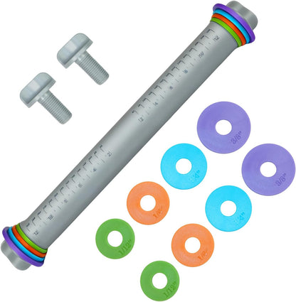 Adjustable Rolling Pin with Thickness Rings, Silicone Dough Roller