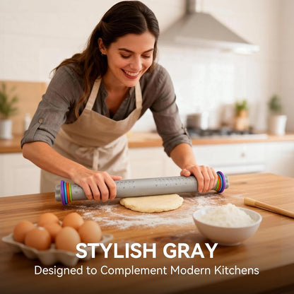 Adjustable Rolling Pin with Thickness Rings, Silicone Dough Roller