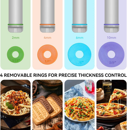 Adjustable Rolling Pin with Thickness Rings, Silicone Dough Roller