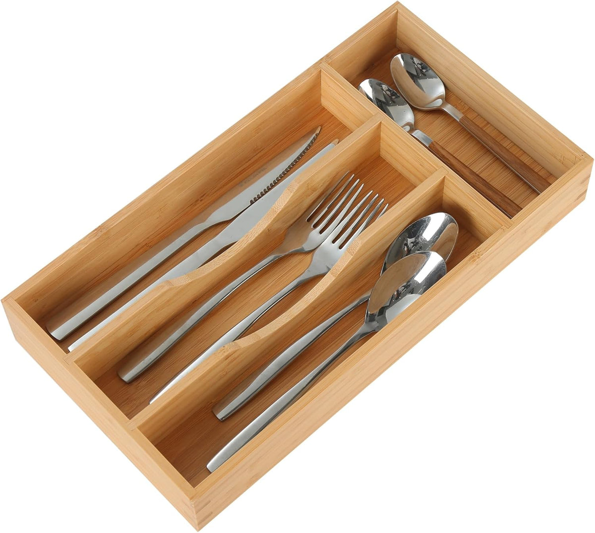 Bamboo Kitchen Drawer Organizer, 9 Inch Silverware Utensil Holder for Samll Drawer, Narrow Silverware Organizer for Cutlery Knives