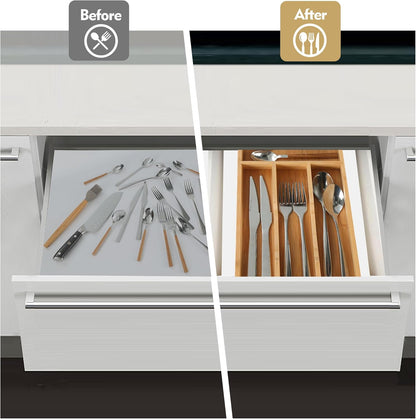 Bamboo Kitchen Drawer Organizer, 9 Inch Silverware Utensil Holder for Samll Drawer, Narrow Silverware Organizer for Cutlery Knives