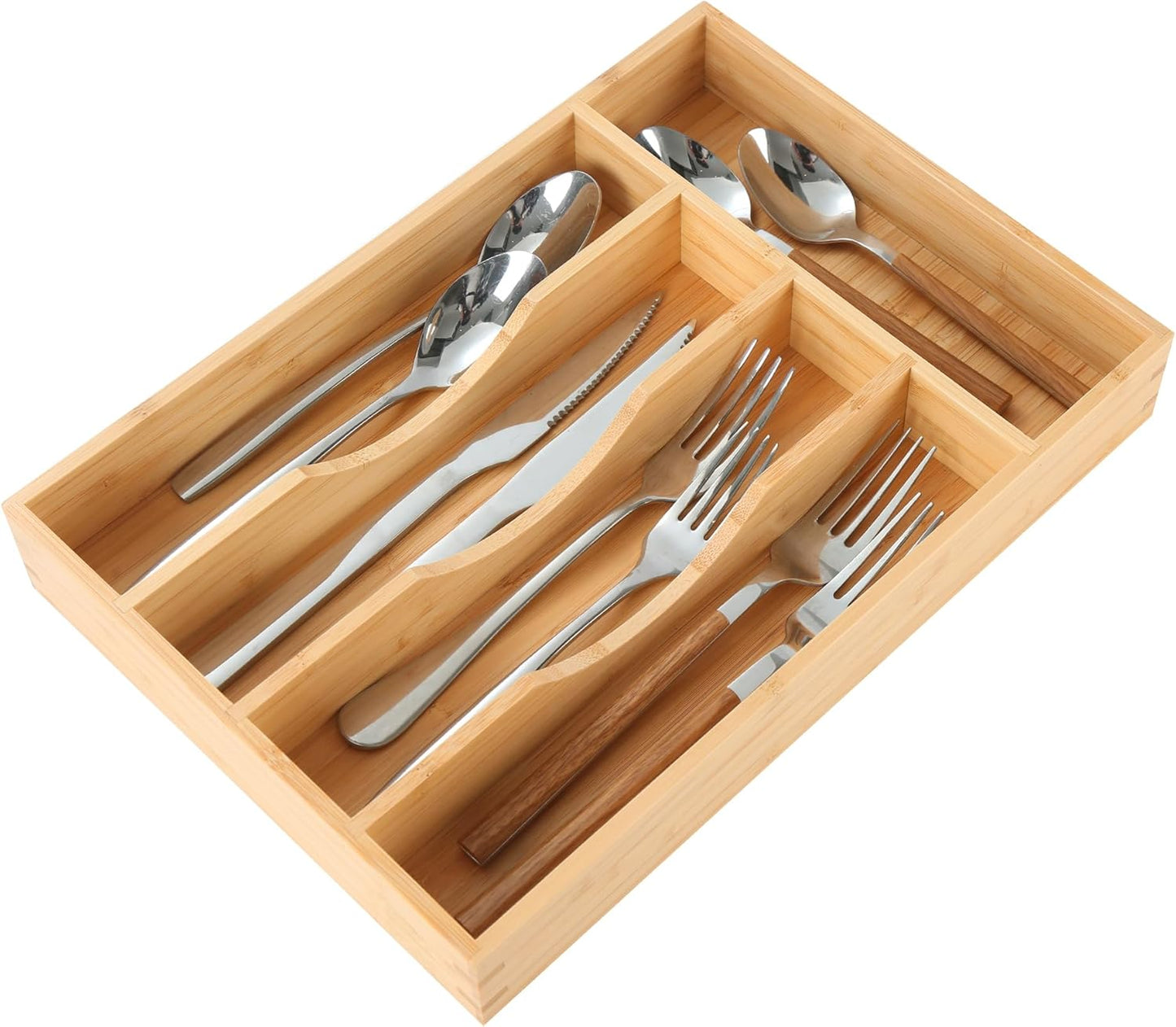 Bamboo Kitchen Drawer Organizer, 9 Inch Silverware Utensil Holder for Samll Drawer, Narrow Silverware Organizer for Cutlery Knives