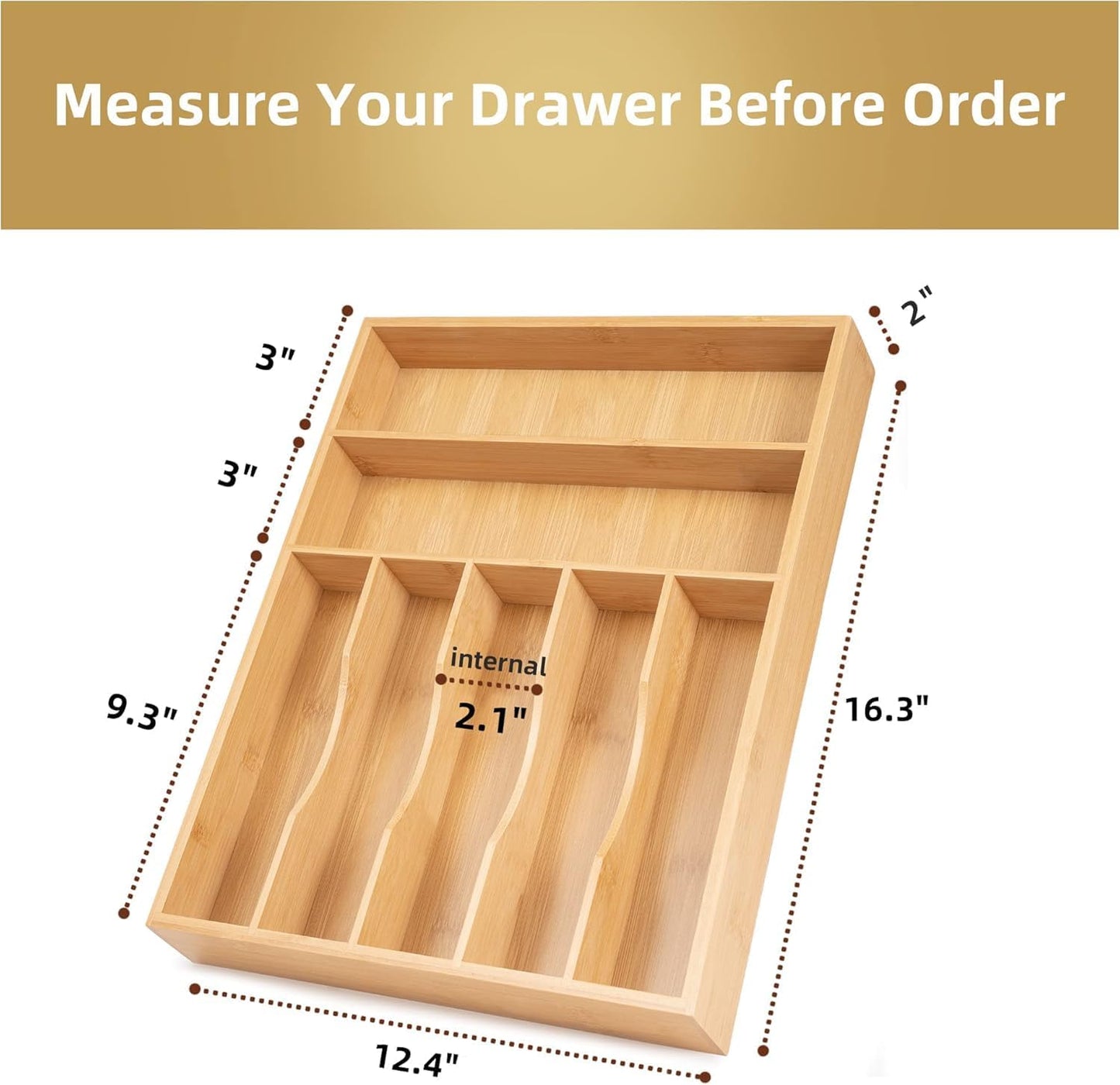 Bamboo Kitchen Drawer Organizer, 9 Inch Silverware Utensil Holder for Samll Drawer, Narrow Silverware Organizer for Cutlery Knives
