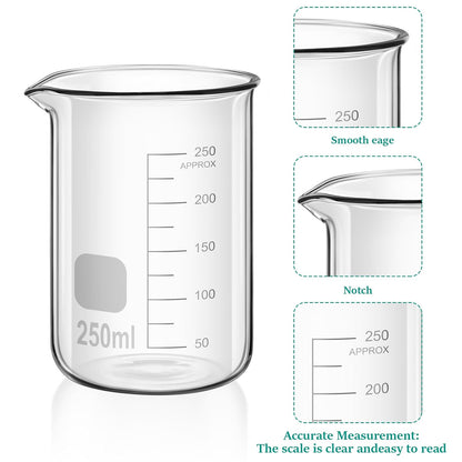 20 Pcs 50/100/250/500/1000ml Lab Glassware Beaker Set Include Graduated Cylinder, Glass Beaker Set, Glass Dropper, Stirring Rod, Measuring Cups for Laboratory Science Chemistry Supplies