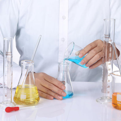 20 Pcs 50/100/250/500/1000ml Lab Glassware Beaker Set Include Graduated Cylinder, Glass Beaker Set, Glass Dropper, Stirring Rod, Measuring Cups for Laboratory Science Chemistry Supplies