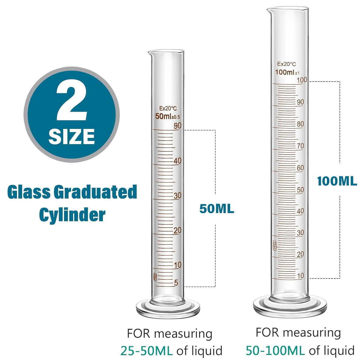 20 Pcs 50/100/250/500/1000ml Lab Glassware Beaker Set Include Graduated Cylinder, Glass Beaker Set, Glass Dropper, Stirring Rod, Measuring Cups for Laboratory Science Chemistry Supplies