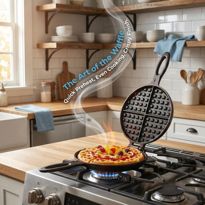Cast Iron Waffle Maker,Non Electric Stovetop,7 Inch | Detachable plates separate fully for effortless cleanup; complete set includes 1L batter dispenser & heat-resistant gloves