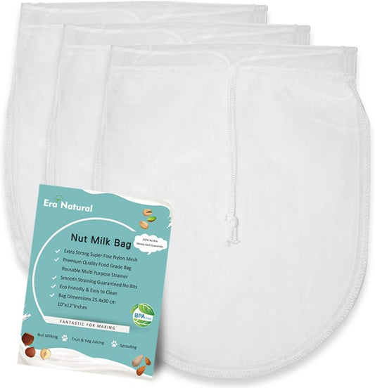 Nut Milk Bag Reusable 3 Pack 12" x 10" Cheesecloth Bags for Straining Almond/Soy Milk Greek Yogurt Strainer Milk Nut Bag for Cold Brew Coffee Tea Beer Juice Fine Nylon Mesh Cheese Cloth