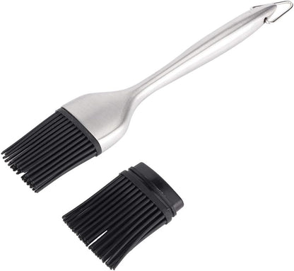 Basting Brush, Grilling BBQ Baking, Pastry and Oil, 8 Inch Stainless Steel Handle Brushes with Back up Silicone Brush Heads for Kitchen Cooking & Marinating, Dishwasher