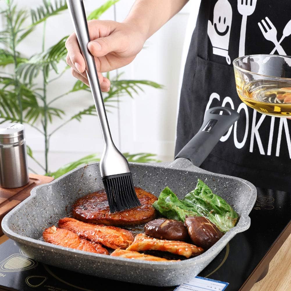 Basting Brush, Grilling BBQ Baking, Pastry and Oil, 8 Inch Stainless Steel Handle Brushes with Back up Silicone Brush Heads for Kitchen Cooking & Marinating, Dishwasher