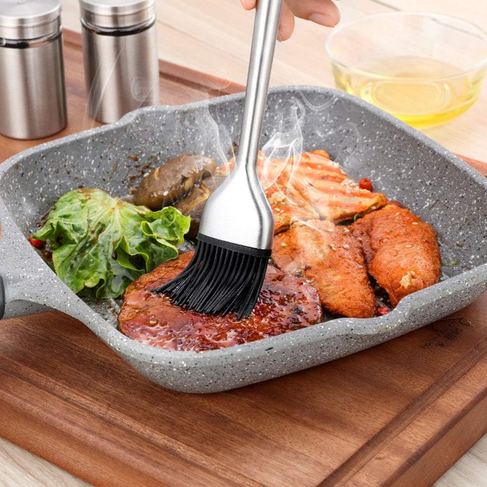 Basting Brush, Grilling BBQ Baking, Pastry and Oil, 8 Inch Stainless Steel Handle Brushes with Back up Silicone Brush Heads for Kitchen Cooking & Marinating, Dishwasher