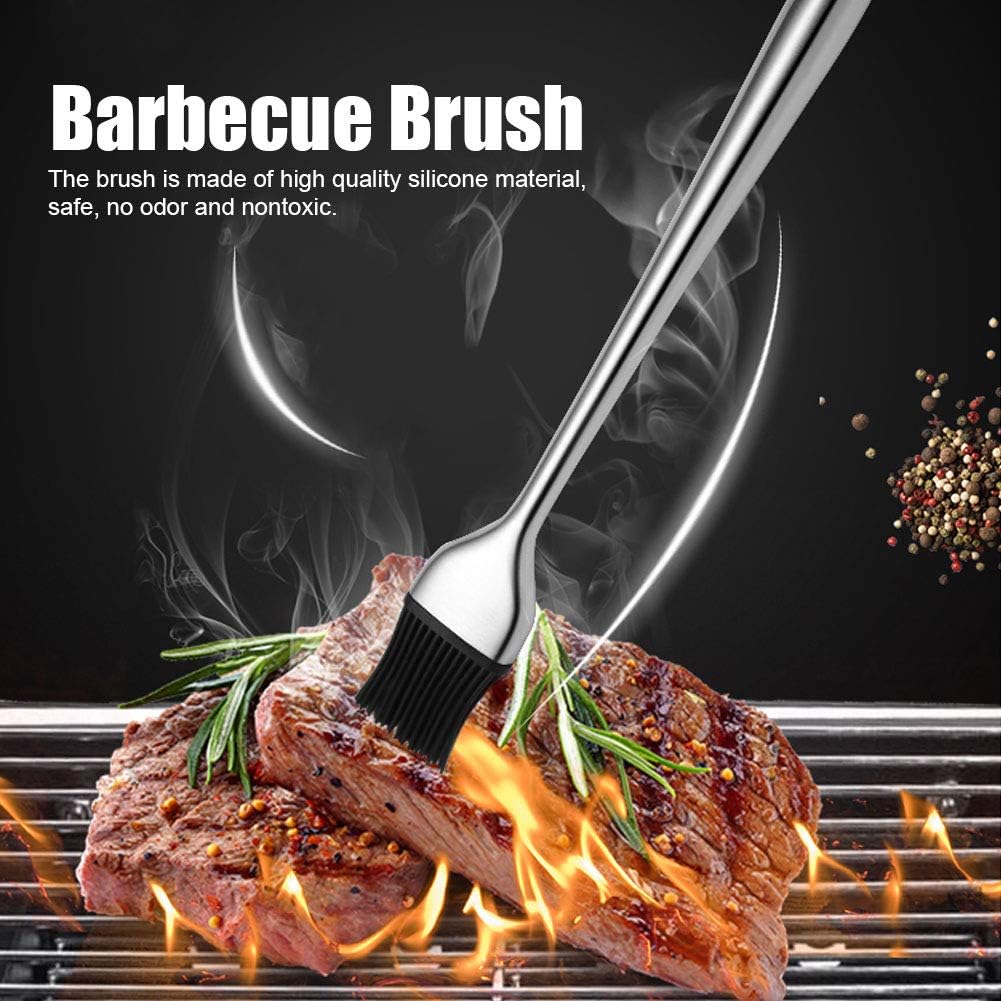 Basting Brush, Grilling BBQ Baking, Pastry and Oil, 8 Inch Stainless Steel Handle Brushes with Back up Silicone Brush Heads for Kitchen Cooking & Marinating, Dishwasher