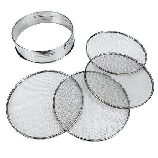 8" Soil Sieves Set | 5 Pc Set Includes 1 Stainless Steel Frame + 4 Sieve Screens | Screen Sizes 0.5mm, 1mm, 2mm, 3mm | Great for Sifting Rocks, Seeds, Dirt, Compost and Potting Soil