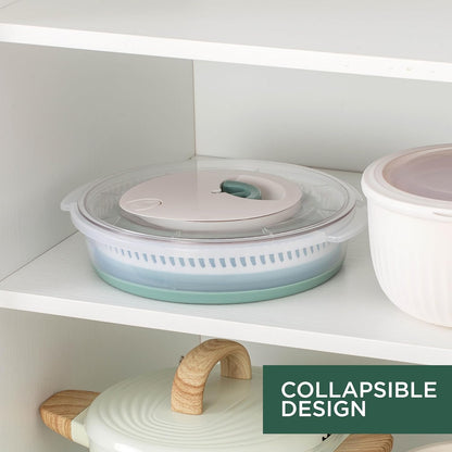 Collapsible Salad Spinner - 4 QT Space Saving Lettuce Dryer with Folding Collapsible Colander Great for Washing and Drying Fruit and Vegetables (Sage)