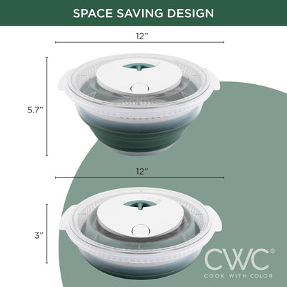 Collapsible Salad Spinner - 4 QT Space Saving Lettuce Dryer with Folding Collapsible Colander Great for Washing and Drying Fruit and Vegetables (Sage)