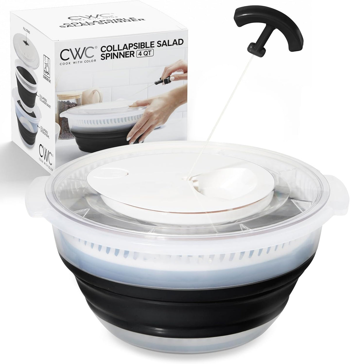 Collapsible Salad Spinner - 4 QT Space Saving Lettuce Dryer with Folding Collapsible Colander Great for Washing and Drying Fruit and Vegetables (Sage)