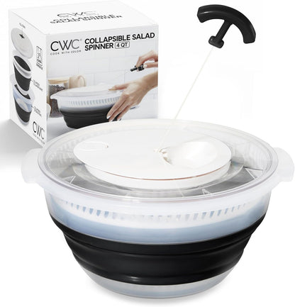 Collapsible Salad Spinner - 4 QT Space Saving Lettuce Dryer with Folding Collapsible Colander Great for Washing and Drying Fruit and Vegetables (Sage)