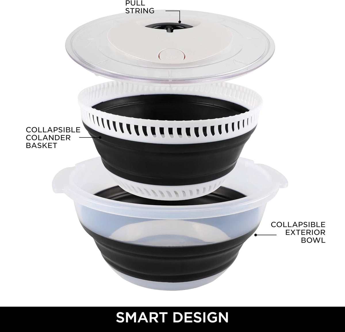 Collapsible Salad Spinner - 4 QT Space Saving Lettuce Dryer with Folding Collapsible Colander Great for Washing and Drying Fruit and Vegetables (Sage)