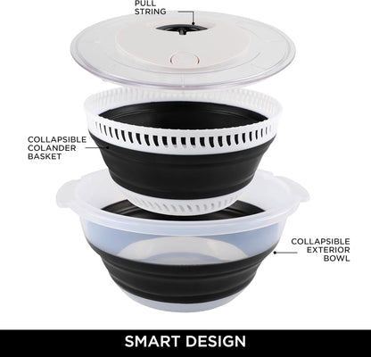 Collapsible Salad Spinner - 4 QT Space Saving Lettuce Dryer with Folding Collapsible Colander Great for Washing and Drying Fruit and Vegetables (Sage)