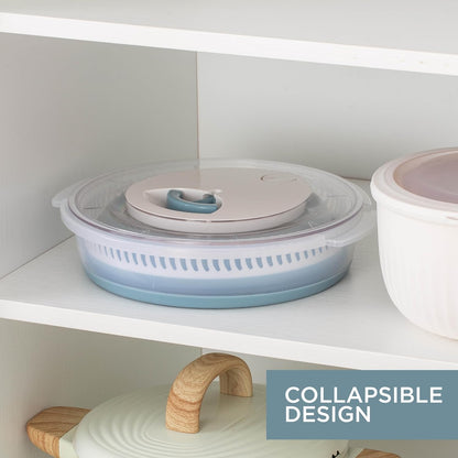 Collapsible Salad Spinner - 4 QT Space Saving Lettuce Dryer with Folding Collapsible Colander Great for Washing and Drying Fruit and Vegetables (Sage)