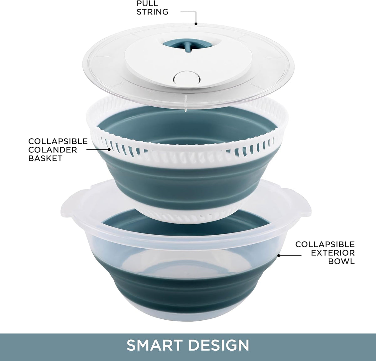 Collapsible Salad Spinner - 4 QT Space Saving Lettuce Dryer with Folding Collapsible Colander Great for Washing and Drying Fruit and Vegetables (Sage)