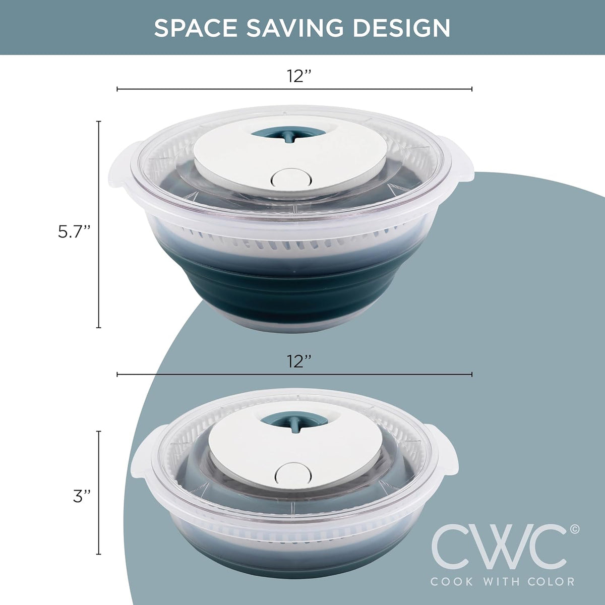 Collapsible Salad Spinner - 4 QT Space Saving Lettuce Dryer with Folding Collapsible Colander Great for Washing and Drying Fruit and Vegetables (Sage)