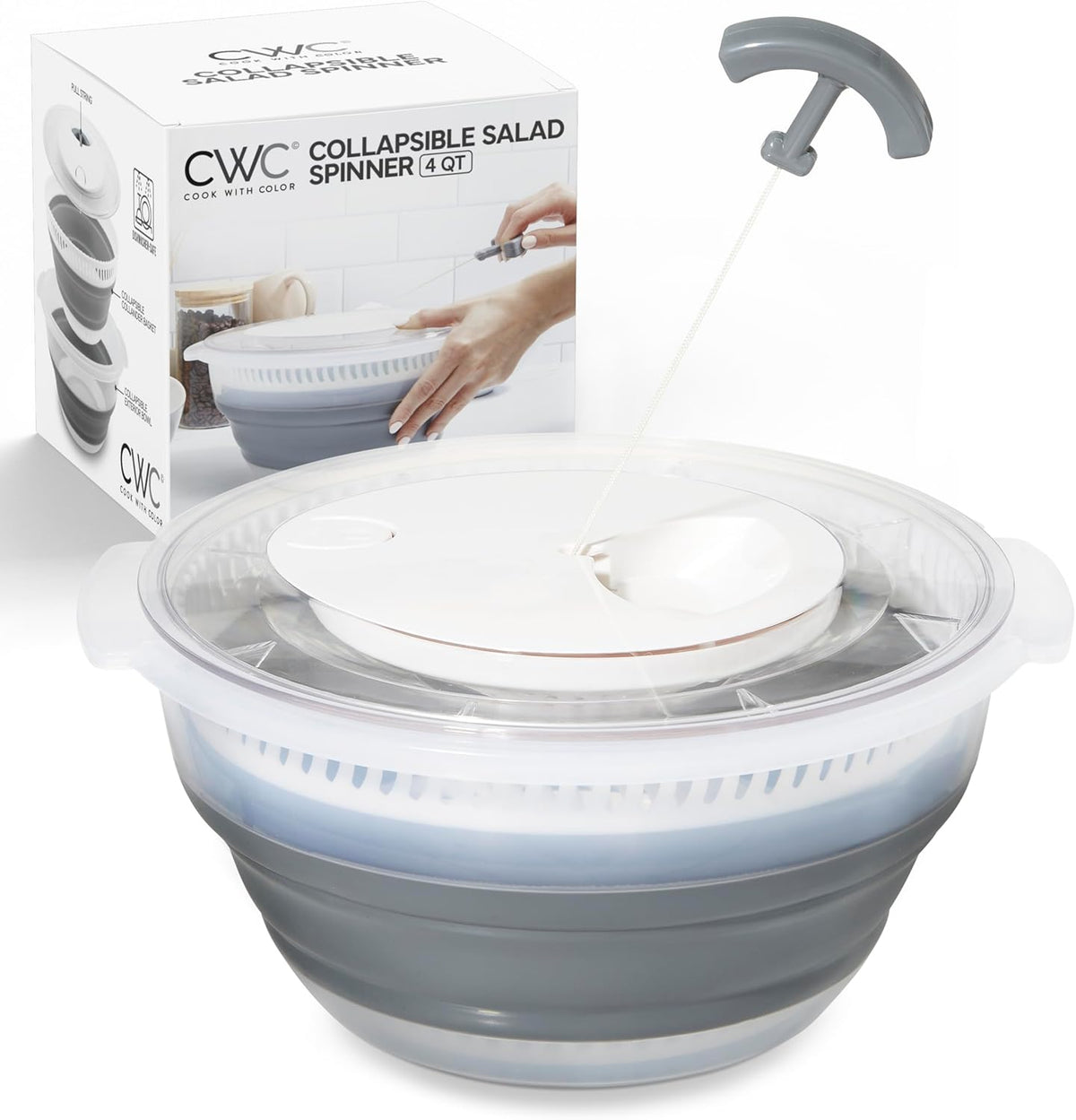 Collapsible Salad Spinner - 4 QT Space Saving Lettuce Dryer with Folding Collapsible Colander Great for Washing and Drying Fruit and Vegetables (Sage)