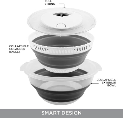 Collapsible Salad Spinner - 4 QT Space Saving Lettuce Dryer with Folding Collapsible Colander Great for Washing and Drying Fruit and Vegetables (Sage)