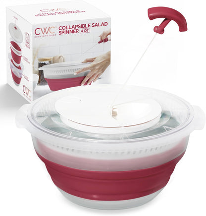 Collapsible Salad Spinner - 4 QT Space Saving Lettuce Dryer with Folding Collapsible Colander Great for Washing and Drying Fruit and Vegetables (Sage)