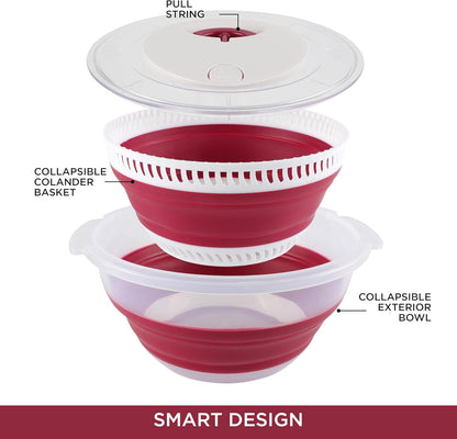 Collapsible Salad Spinner - 4 QT Space Saving Lettuce Dryer with Folding Collapsible Colander Great for Washing and Drying Fruit and Vegetables (Sage)