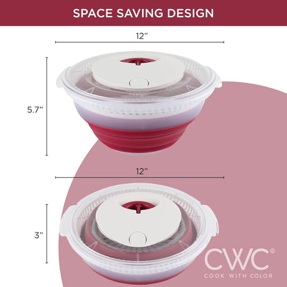 Collapsible Salad Spinner - 4 QT Space Saving Lettuce Dryer with Folding Collapsible Colander Great for Washing and Drying Fruit and Vegetables (Sage)