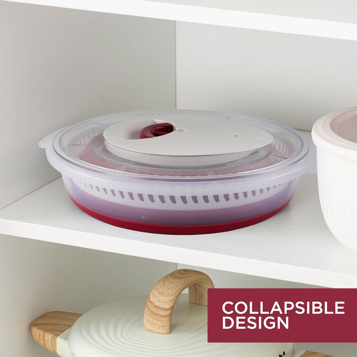 Collapsible Salad Spinner - 4 QT Space Saving Lettuce Dryer with Folding Collapsible Colander Great for Washing and Drying Fruit and Vegetables (Sage)