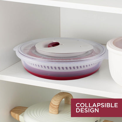 Collapsible Salad Spinner - 4 QT Space Saving Lettuce Dryer with Folding Collapsible Colander Great for Washing and Drying Fruit and Vegetables (Sage)
