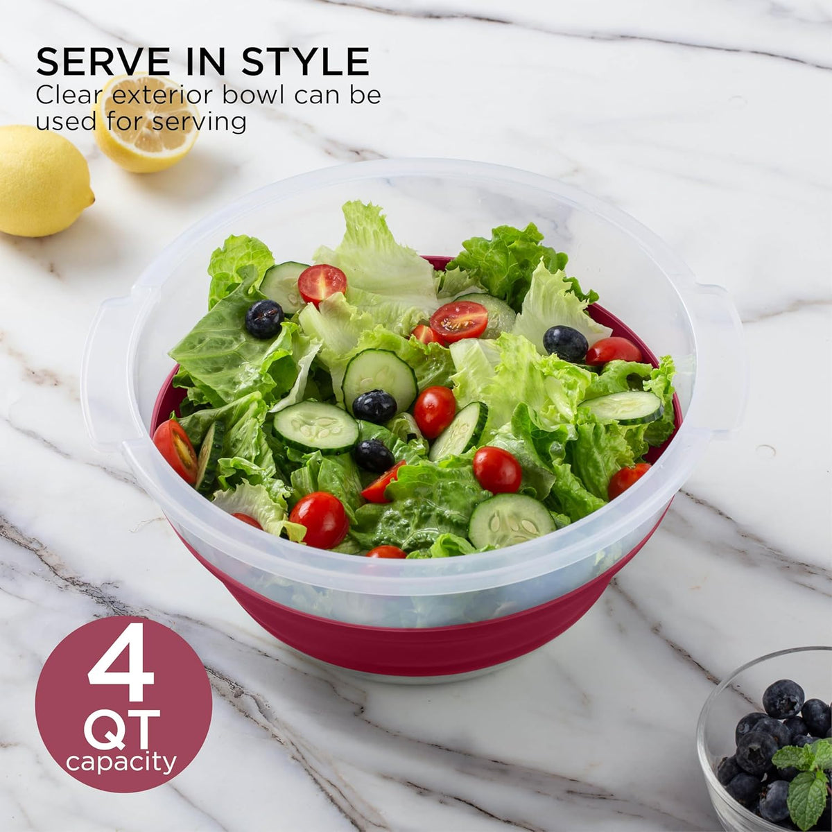 Collapsible Salad Spinner - 4 QT Space Saving Lettuce Dryer with Folding Collapsible Colander Great for Washing and Drying Fruit and Vegetables (Sage)