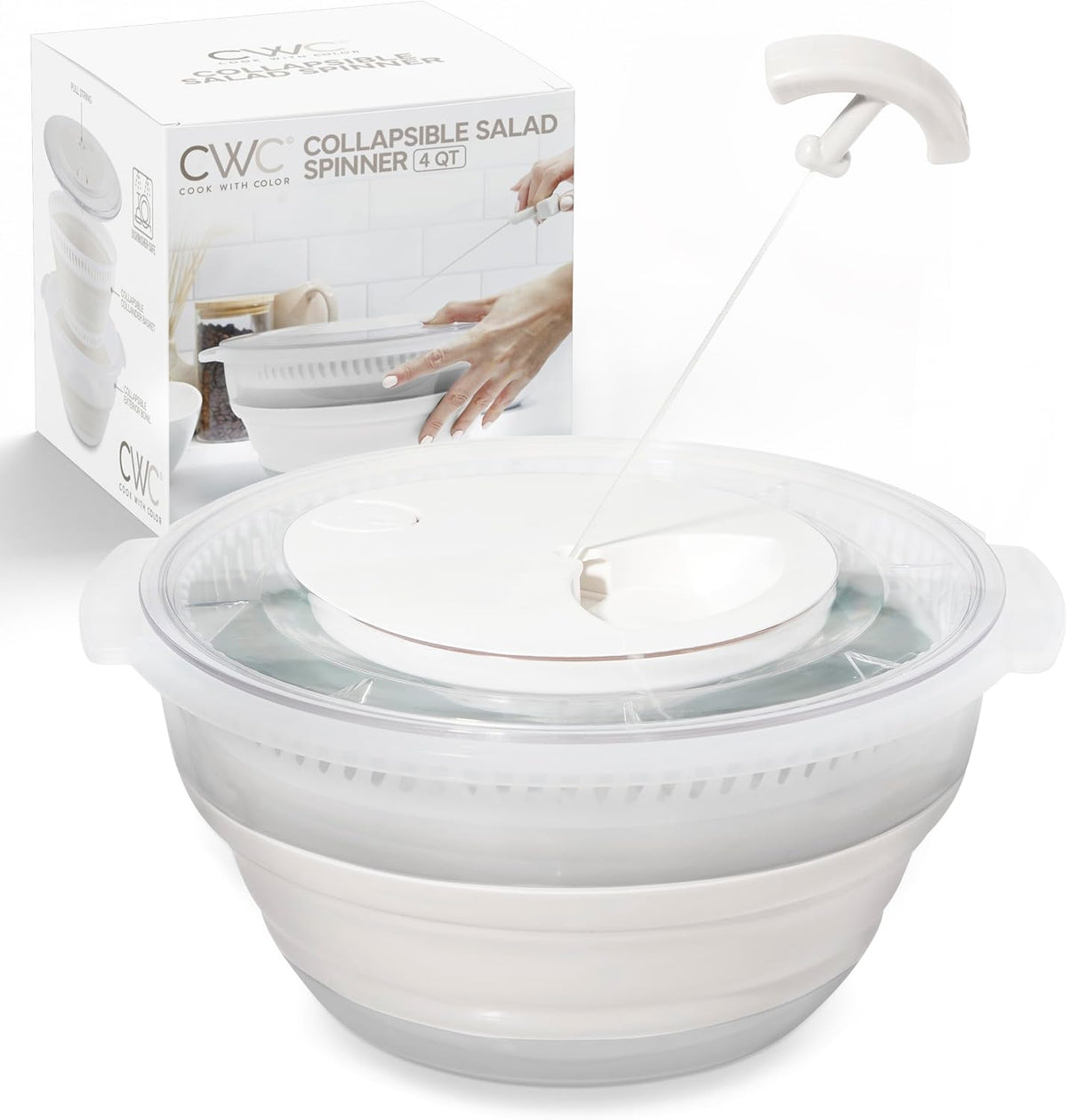 Collapsible Salad Spinner - 4 QT Space Saving Lettuce Dryer with Folding Collapsible Colander Great for Washing and Drying Fruit and Vegetables (Sage)