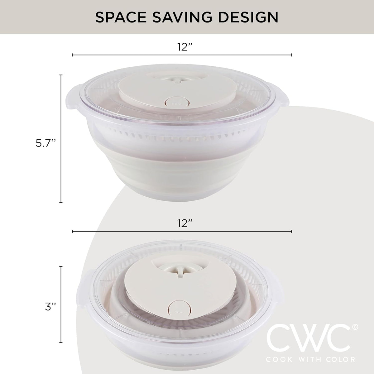 Collapsible Salad Spinner - 4 QT Space Saving Lettuce Dryer with Folding Collapsible Colander Great for Washing and Drying Fruit and Vegetables (Sage)