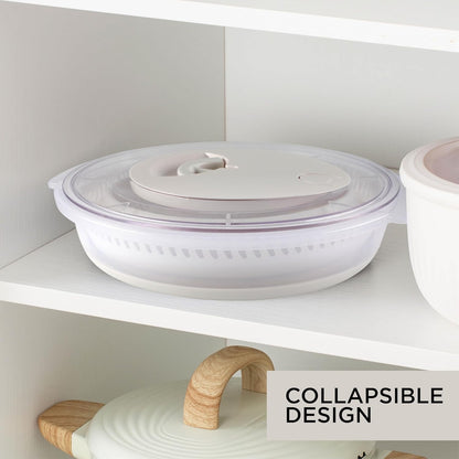 Collapsible Salad Spinner - 4 QT Space Saving Lettuce Dryer with Folding Collapsible Colander Great for Washing and Drying Fruit and Vegetables (Sage)