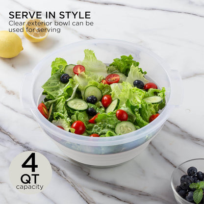 Collapsible Salad Spinner - 4 QT Space Saving Lettuce Dryer with Folding Collapsible Colander Great for Washing and Drying Fruit and Vegetables (Sage)