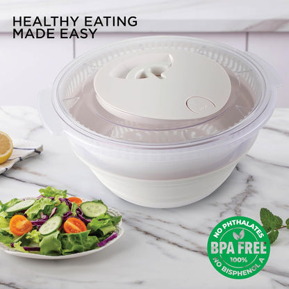 Collapsible Salad Spinner - 4 QT Space Saving Lettuce Dryer with Folding Collapsible Colander Great for Washing and Drying Fruit and Vegetables (Sage)