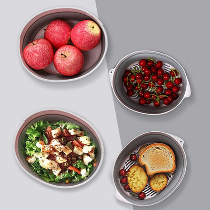 2 in 1 Collapsible Washing Basin and Food Strainer Set - 3.1 QT (3L) Plastic Collapsible Colander for Kitchen Veggies - Fruit Washing Bowl with Strainer