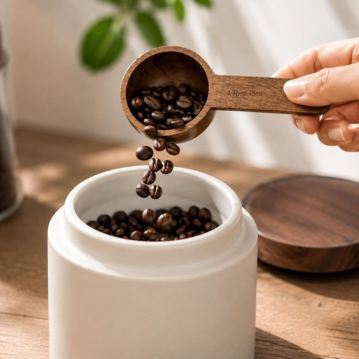 Wooden Coffee Spoon in Walnut, Coffee Scoop Measuring for Coffee Beans, Whole Beans Ground Beans or Tea, Home Kitchen Accessories, Coffee Scoop - 1 Pack, 15ml