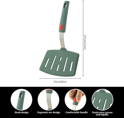 Silicone Wide Pancake Spatula, Slotted Turner for Flip Egg, Fish, Steak | Dishwasher Safe